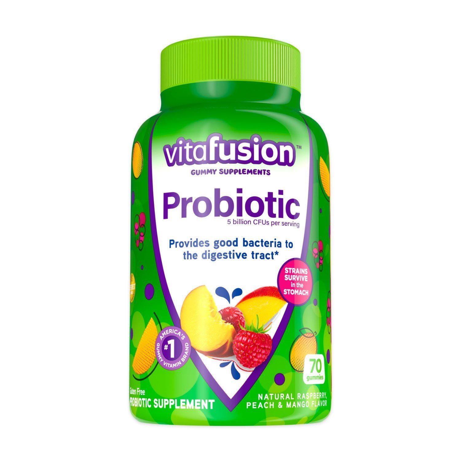 Vitafusion Probiotic Gummy Supplements; Raspberry; Peach and Mango Flavored; 70 Count Vitafusion Probiotic Gummy Supplements; Raspberry; Peach and Mango Flavored; 70 Count