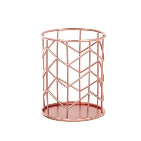Metal Iron Penholder Office Storage And Sorting Basket Stationery Makeup Brush Storage Bucket Multifunctional Penholder (Color: Rose Golden, style: Decorative Pattern)